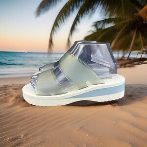 ✅Baywatch Gear Sandals Women’s Size 8 Slip On Chunky Platform Slides White/Blue